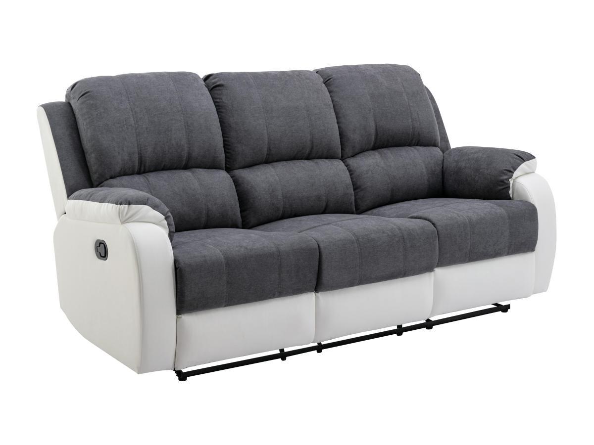Vente-unique Relaxsofa 3-Sitzer - Microfaser & Kunstleder - Grau & Weiß - BRODY  