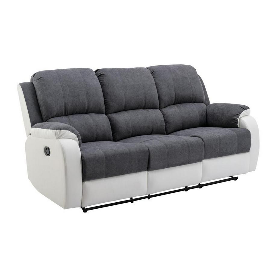 Vente-unique Relaxsofa 3-Sitzer - Microfaser & Kunstleder - Grau & Weiß - BRODY  