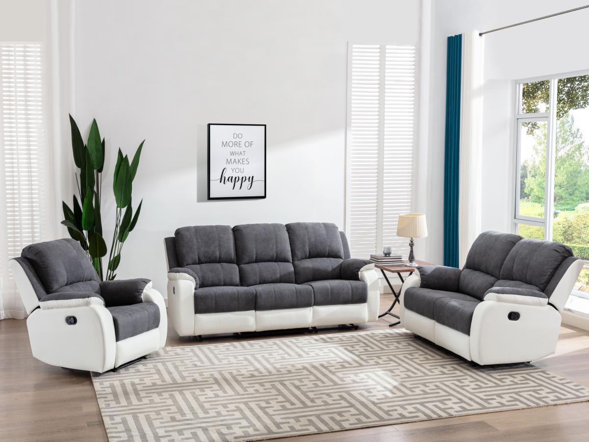 Vente-unique Relaxsofa 3-Sitzer - Microfaser & Kunstleder - Grau & Weiß - BRODY  