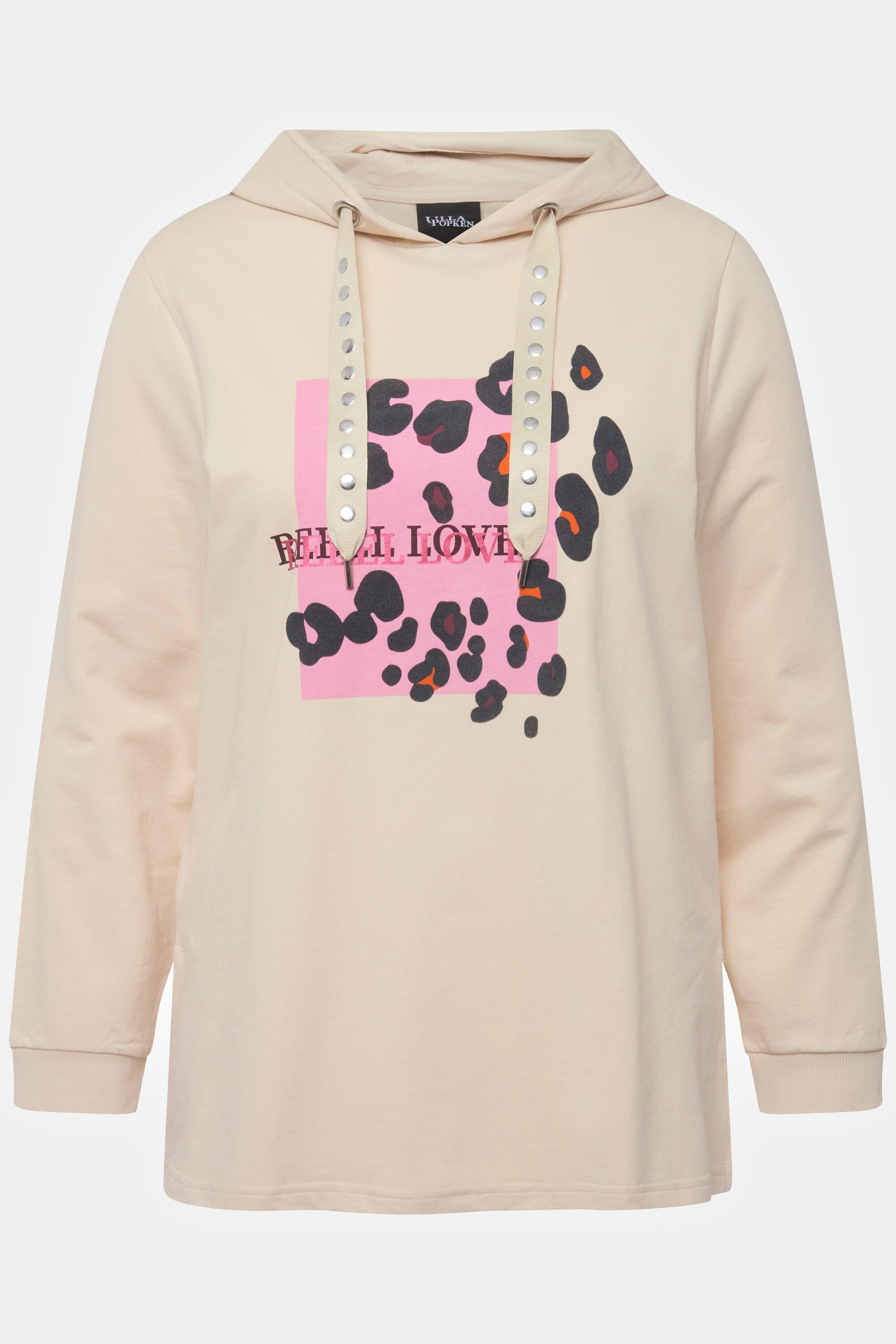 Ulla Popken  Sweat à capuche et manches longues, motif animal et rivets fantaisie 