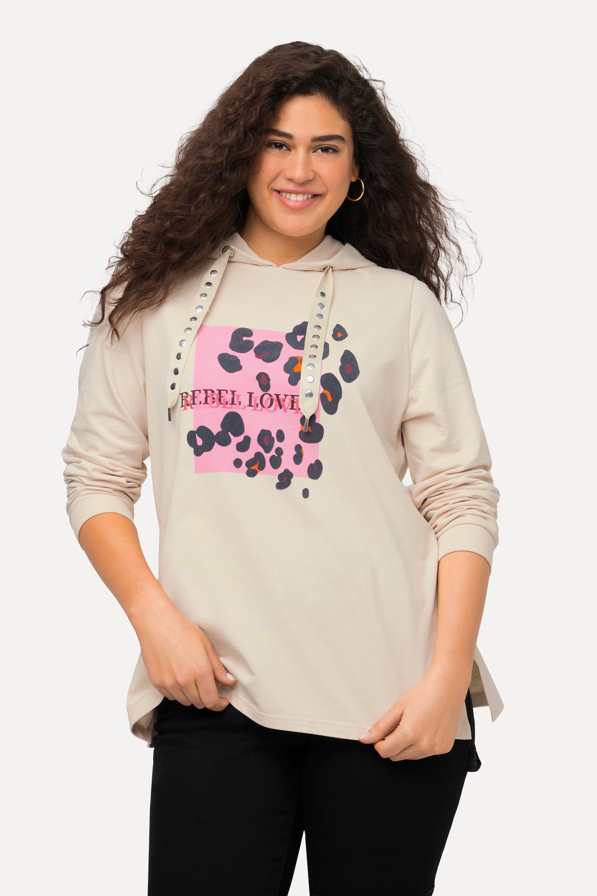 Ulla Popken  Sweat à capuche et manches longues, motif animal et rivets fantaisie 