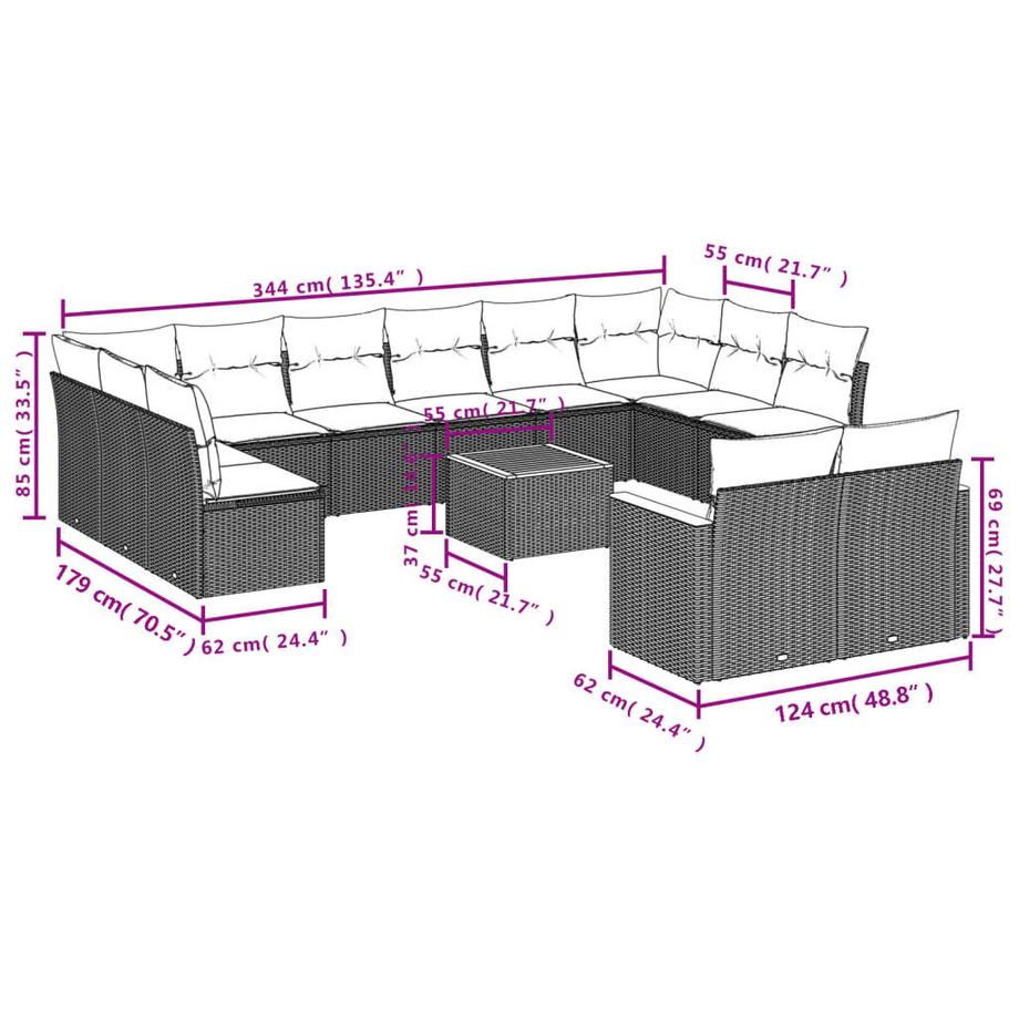 VidaXL Ensemble de canapés de jardin rotin synthétique  