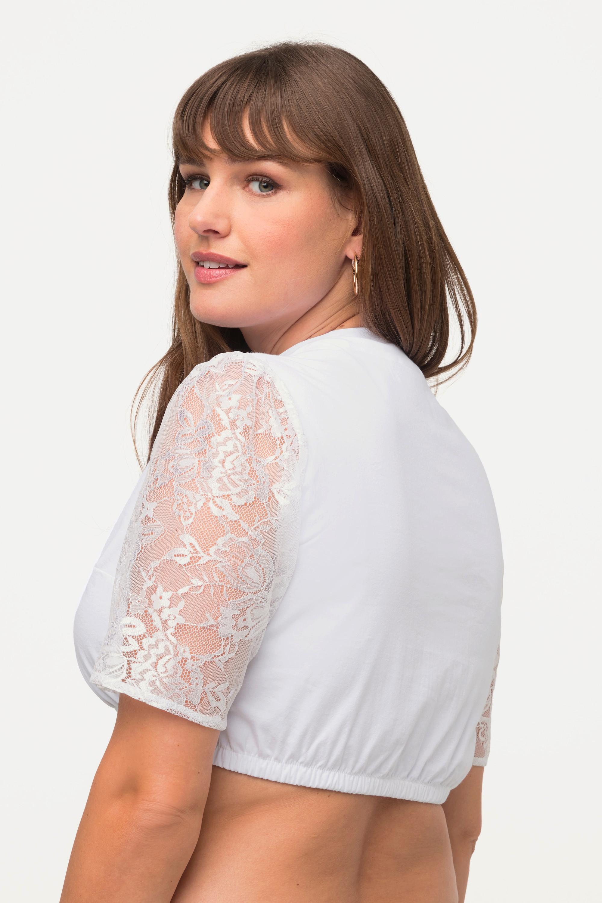 Ulla Popken Camicetta Dirndl Collo Alto Scollo Quadrato Maniche 1/2  