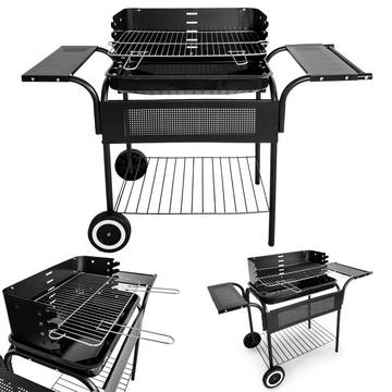 Grill de jardin, étagères métalliques, grille réglable, roulettes