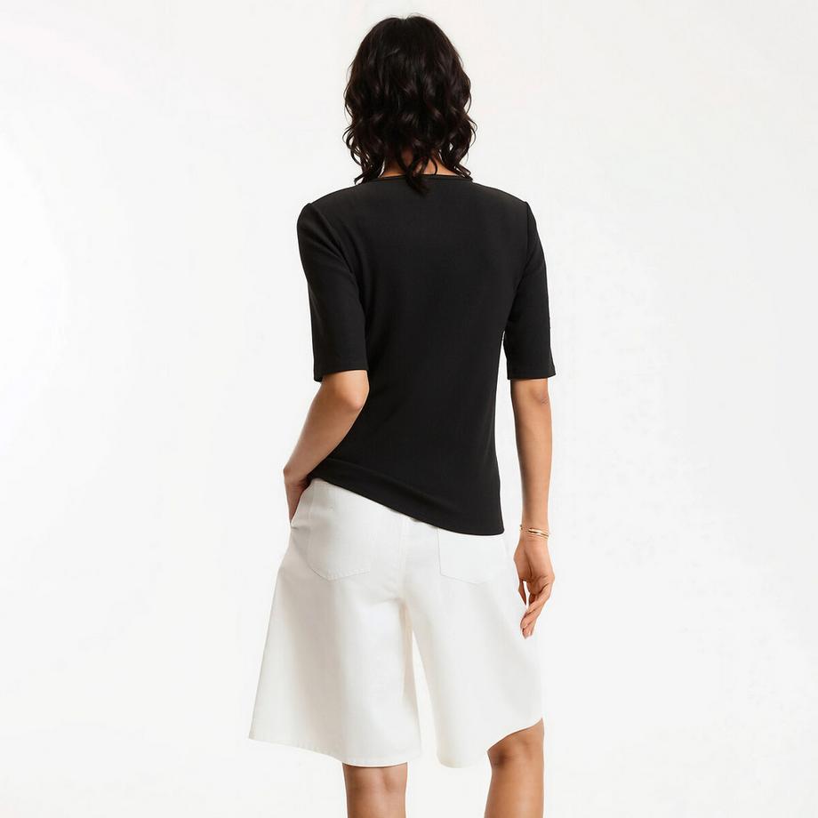 La Redoute Collections T-shirt boutonné col rond manches courtes  