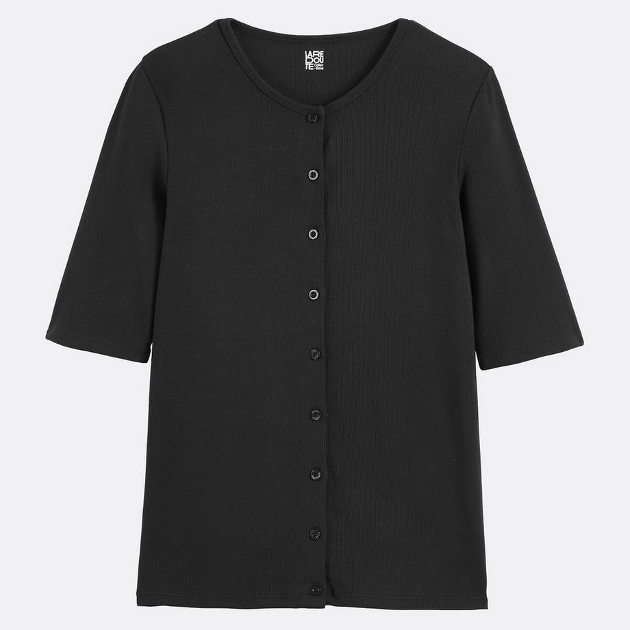 La Redoute Collections T-shirt boutonné col rond manches courtes  