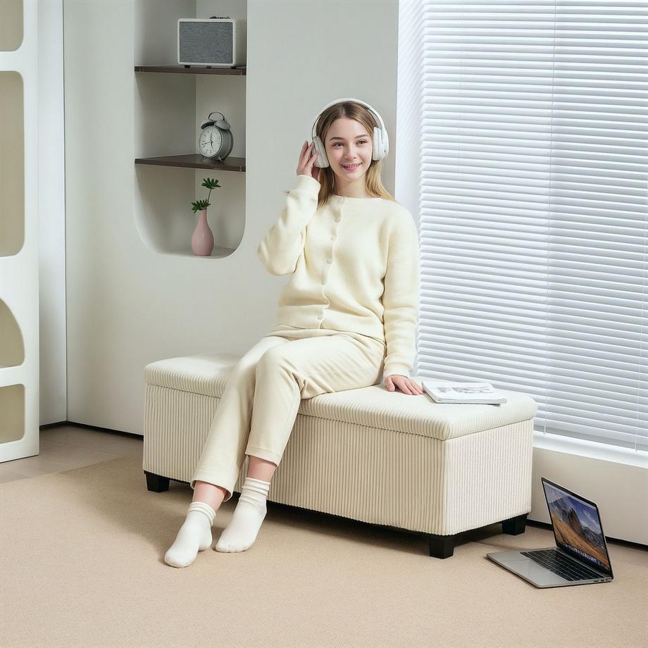 Northio  Sitzbank mit Stauraum Polsterbank mit Cord-Optik, Sitztruhe mit Stahlbeine, Truhenbank für Wohnzimmer, Schlafzimmer, Flur 112 x 42 x 40 cm, Beige Aosom 