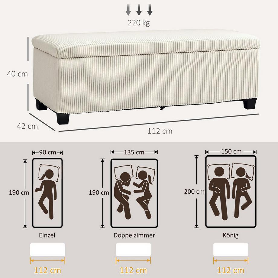 Northio  Sitzbank mit Stauraum Polsterbank mit Cord-Optik, Sitztruhe mit Stahlbeine, Truhenbank für Wohnzimmer, Schlafzimmer, Flur 112 x 42 x 40 cm, Beige Aosom 