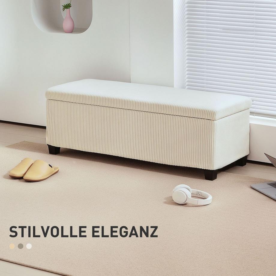 Northio  Sitzbank mit Stauraum Polsterbank mit Cord-Optik, Sitztruhe mit Stahlbeine, Truhenbank für Wohnzimmer, Schlafzimmer, Flur 112 x 42 x 40 cm, Beige Aosom 