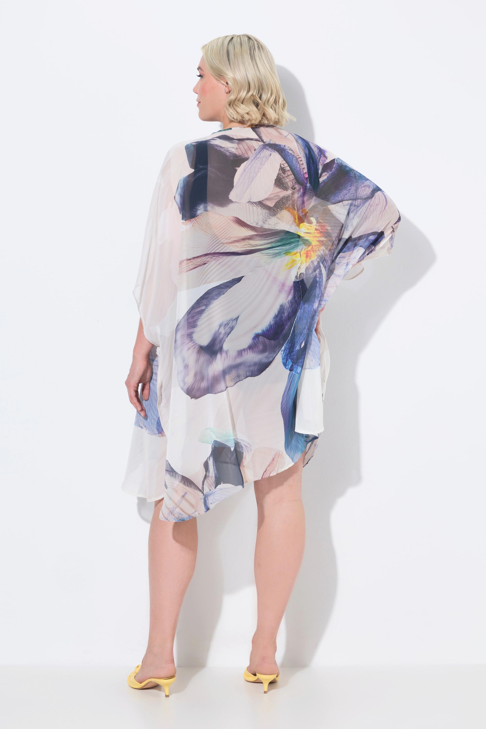 Ulla Popken Tunica Fiori Scollo a V Allacciatura Mezza Manica  