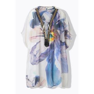 Ulla Popken Tunica Fiori Scollo a V Allacciatura Mezza Manica  