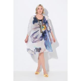 Ulla Popken Tunica Fiori Scollo a V Allacciatura Mezza Manica  