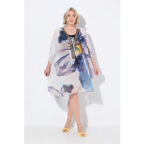 Ulla Popken Tunica Fiori Scollo a V Allacciatura Mezza Manica  