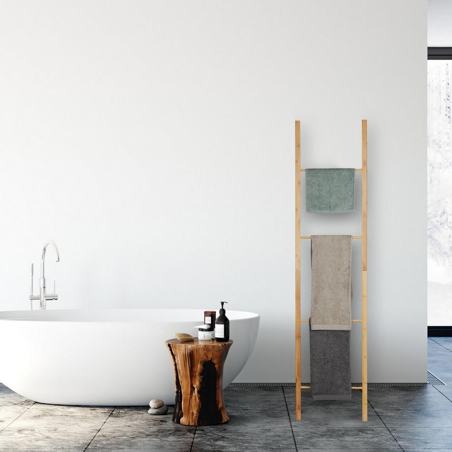 B2X  Échelle porte-serviettes pliable en bambou 