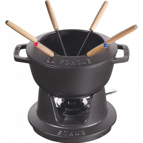 staub Fondue Set schwarz m. 2 Griffen, rund. 18 cm  
