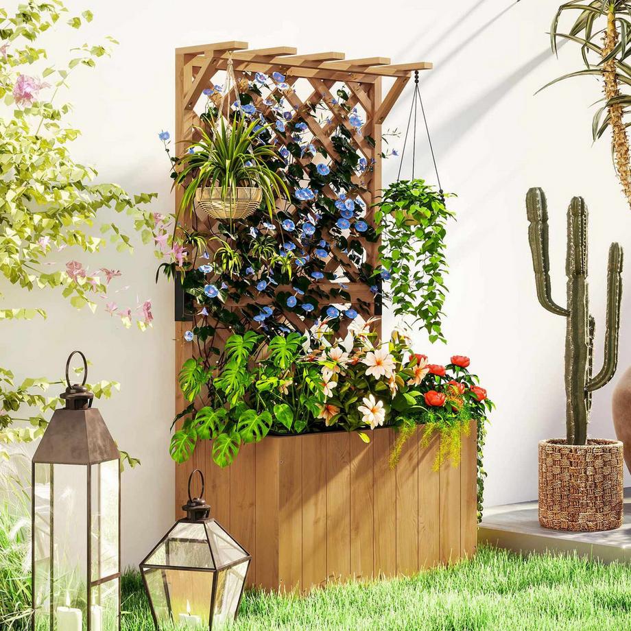 Northio Jardinière surélevée avec toit en treillis pot de fleurs en treillis bac à fleurs en bois, treillis de jardin 64 x 33 x 122 cm pour jardin balcon terrasse, pot de fleur pour plantes grimpantes plantes en panier, fleurs  