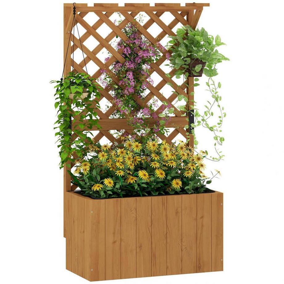 Jardinière surélevée avec toit en treillis pot de fleurs en treillis bac à fleurs en bois, treillis de jardin 64 x 33 x 122 cm pour jardin balcon terrasse, pot de fleur pour plantes grimpantes plantes en panier, fleurs