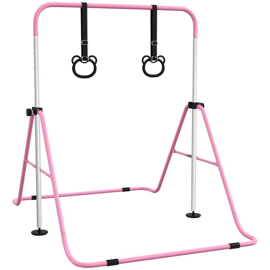 Barra da ginnastica per bambini, barra orizzontale regolabile in altezza a 5 livelli, sistema di barra orizzontale con anelli da ginnastica per uso interno, portata fino a 50 kg, rosa acciaio