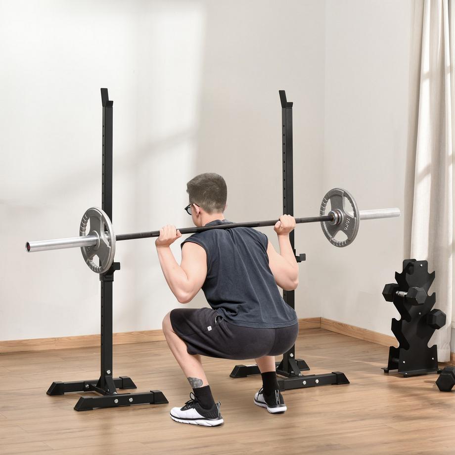 Northio  Support d'haltères, lot de 2, support d'haltères, support d'haltères réglable en hauteur, haltère avec capuchons de pied en caoutchouc, 105-160 cm, musculation, jusqu'à 150 kg, acier 