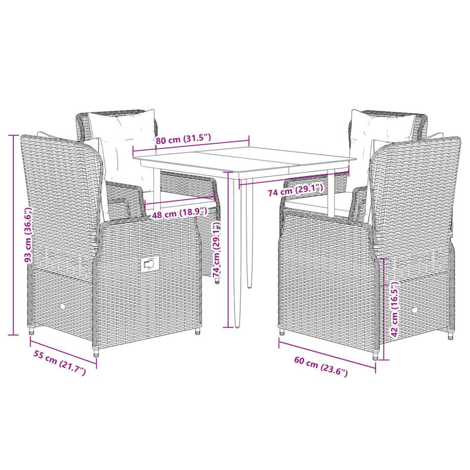 VidaXL Ensemble de salle à manger de jardin rotin synthétique  