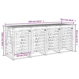 VidaXL Abri pour poubelles quadruple à roulettes bois de douglas  