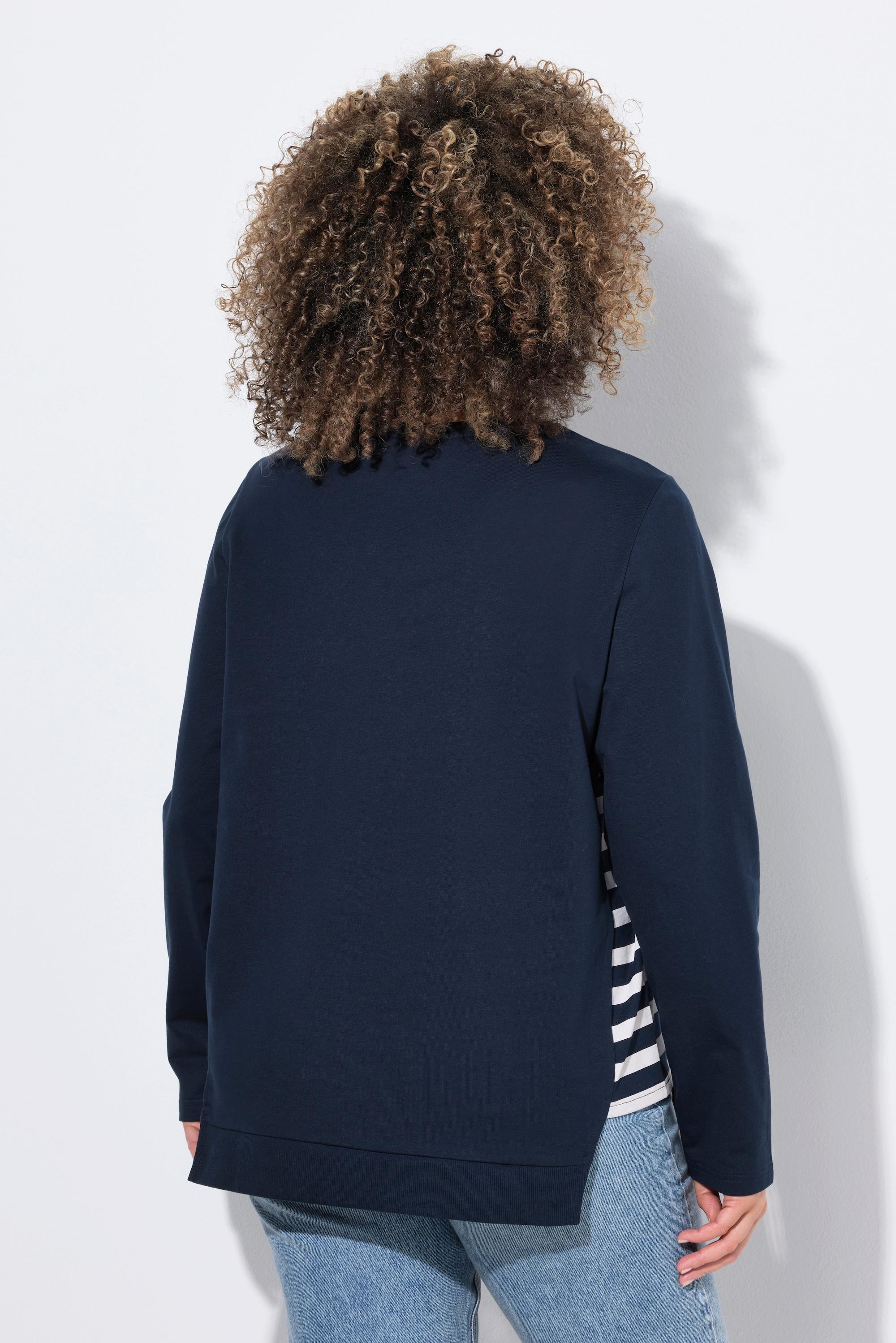 Ulla Popken Gestreiftes A-Linien V-Ausschnitt Langarm Sweatshirt  