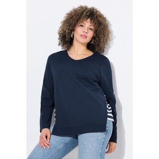 Ulla Popken Gestreiftes A-Linien V-Ausschnitt Langarm Sweatshirt  