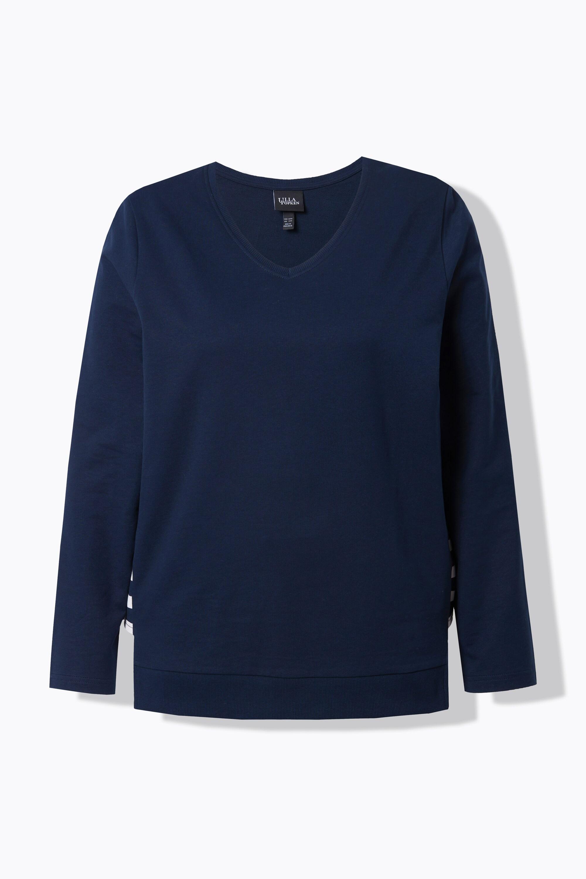 Ulla Popken Gestreiftes A-Linien V-Ausschnitt Langarm Sweatshirt  