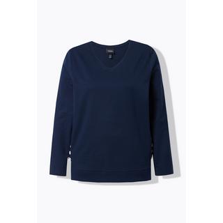 Ulla Popken Gestreiftes A-Linien V-Ausschnitt Langarm Sweatshirt  