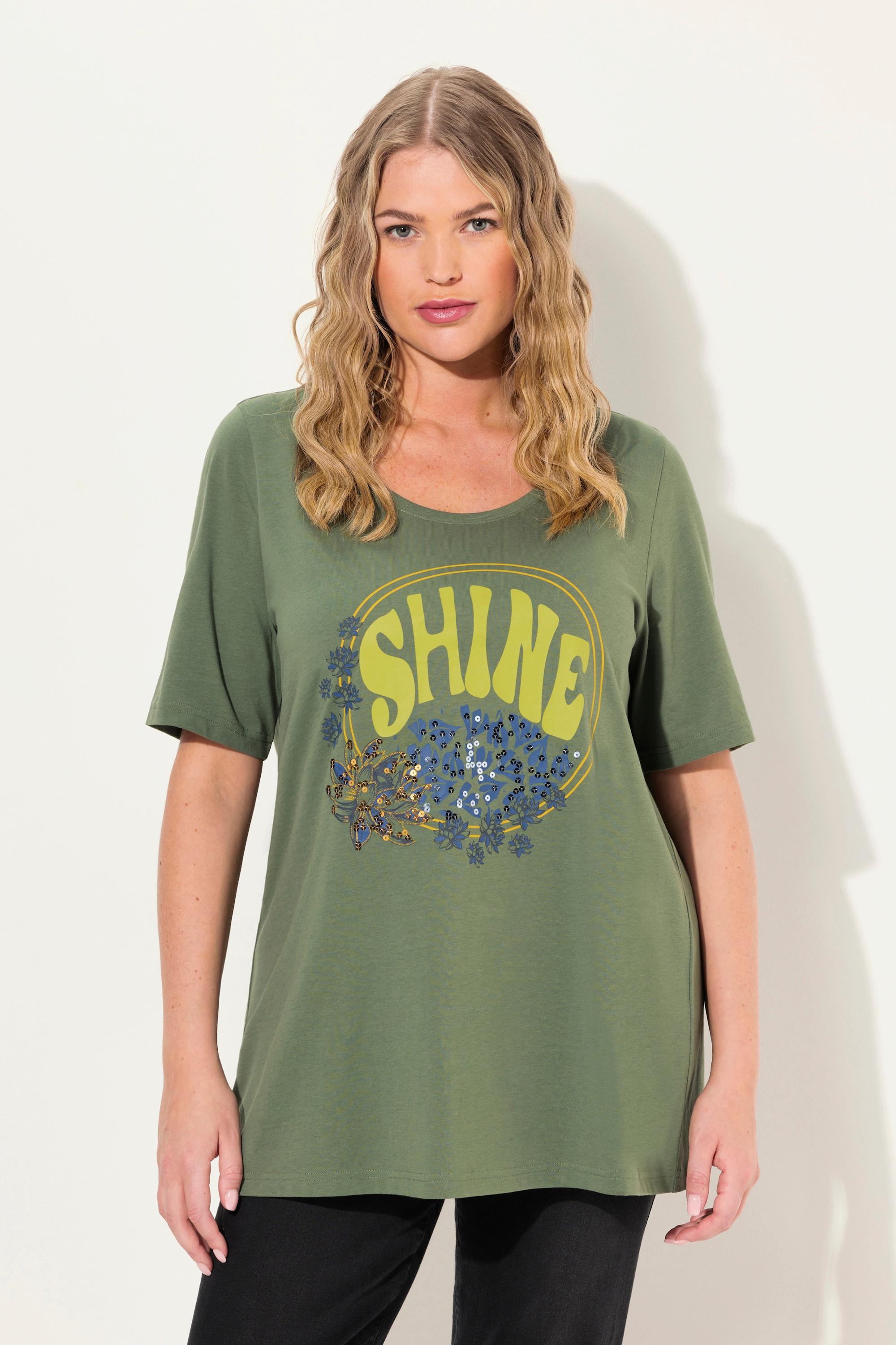 Ulla Popken  T-shirt classica con paillettes, scollo a V e mezze maniche 