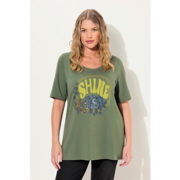 T-shirt classica con paillettes, scollo a V e mezze maniche