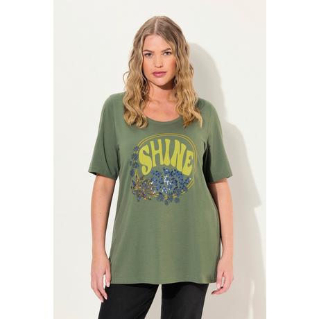 Ulla Popken  T-shirt classica con paillettes, scollo a V e mezze maniche 