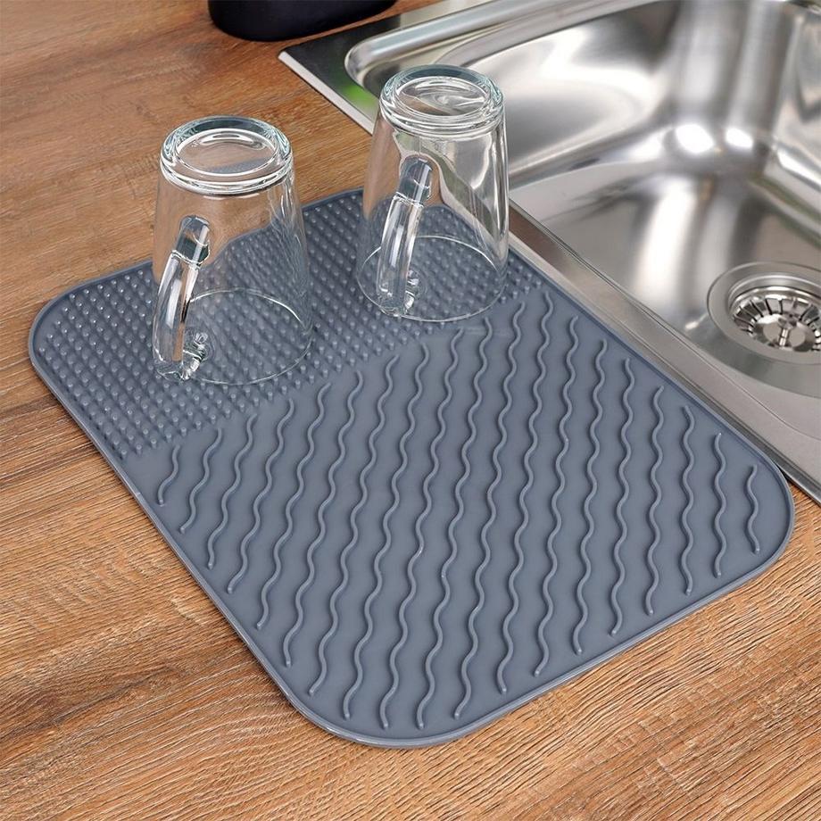 ALPINA  Tapis à vaisselle gris - égouttoir pour vaisselle, facile à nettoyer 