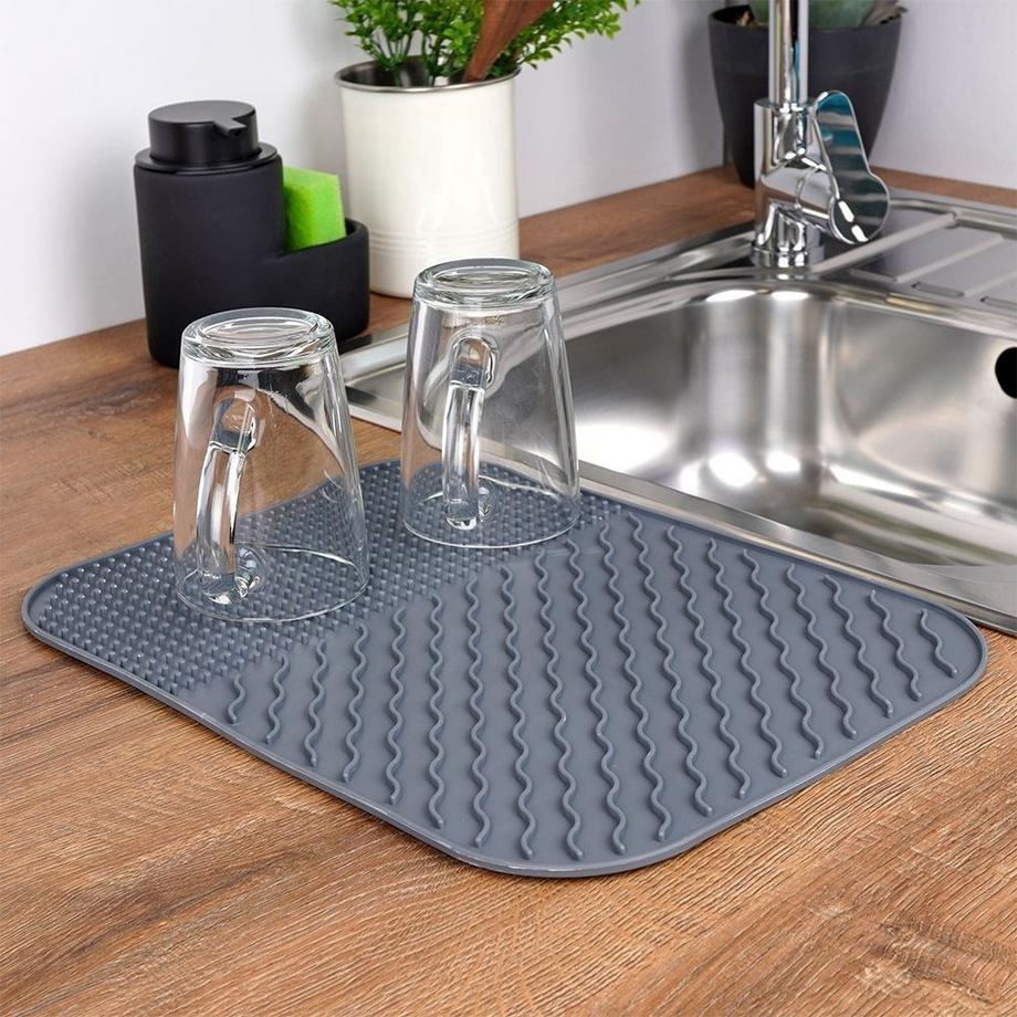 ALPINA  Tapis à vaisselle gris - égouttoir pour vaisselle, facile à nettoyer 