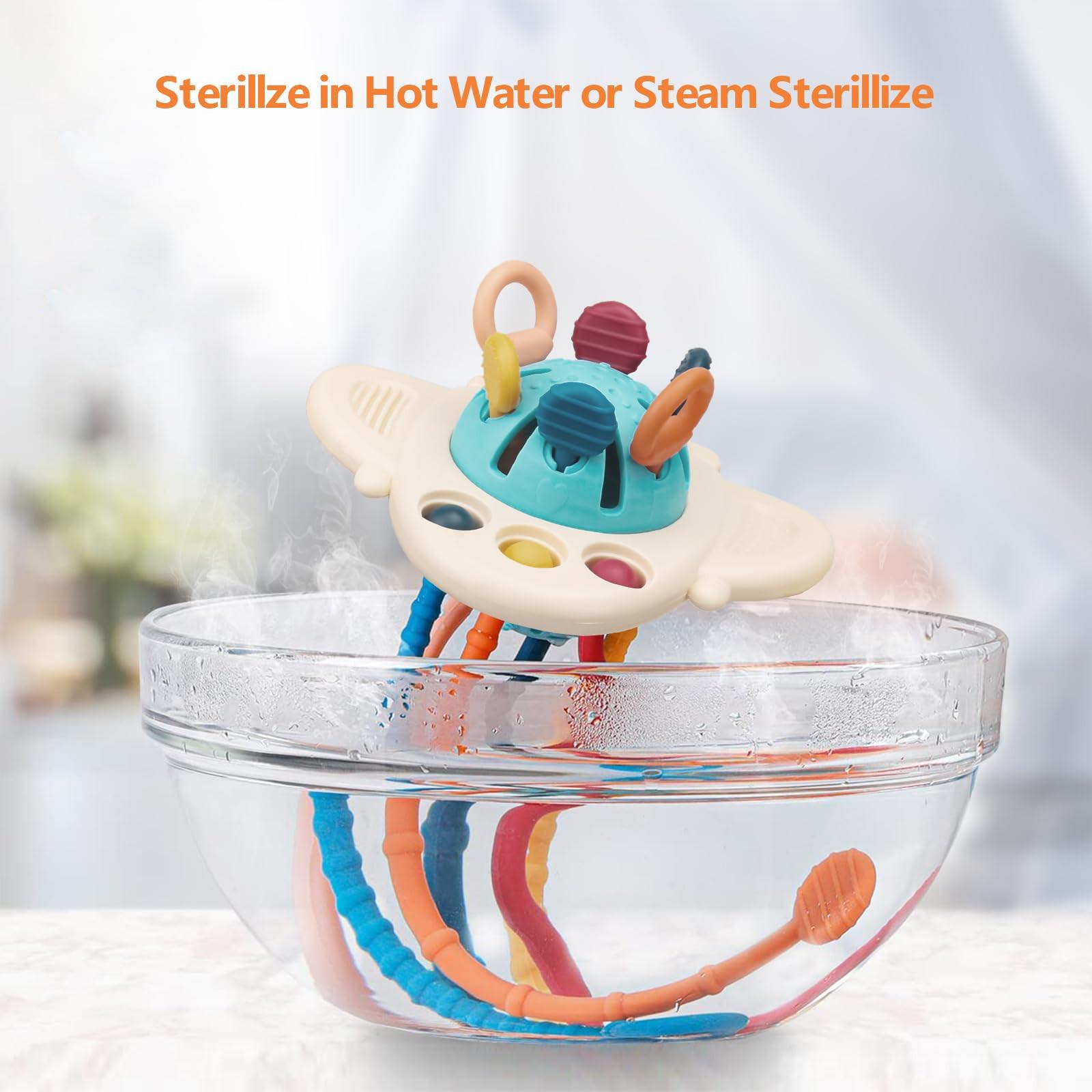 Activity-board  Sensorisches Spielzeug Baby, Beißring Baby, Silikonzugschnur, Flugzeugform, aufhängbar 