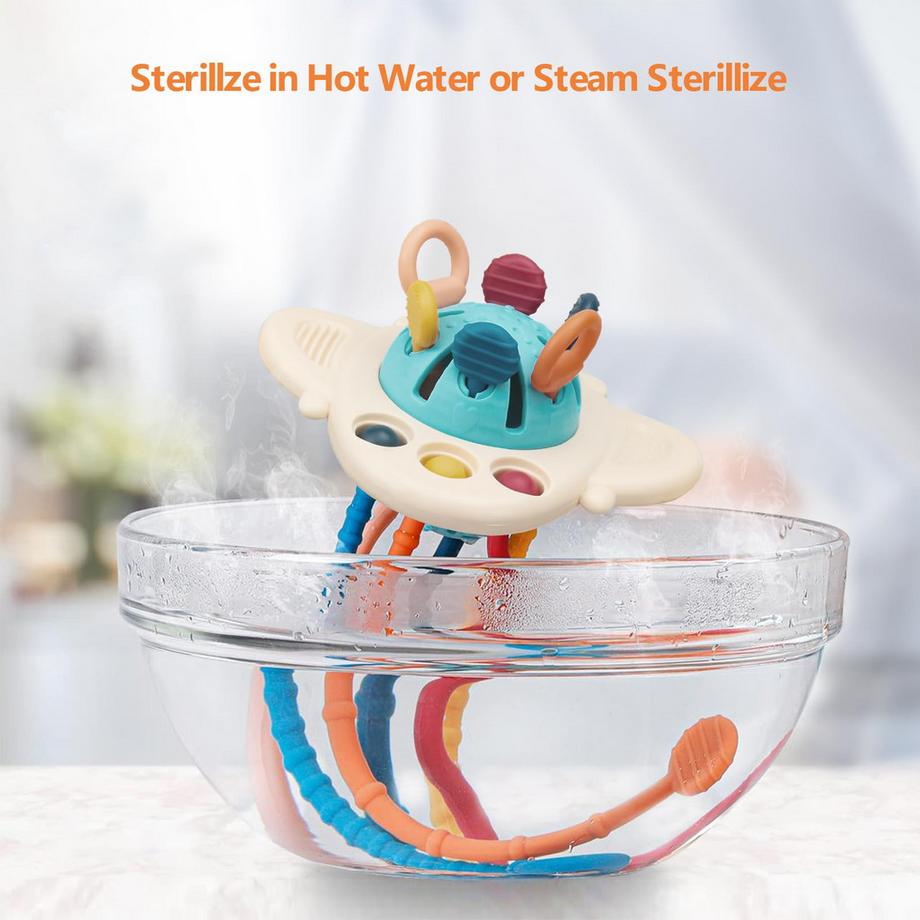 Activity-board  Sensorisches Spielzeug Baby, Beißring Baby, Silikonzugschnur, Flugzeugform, aufhängbar 