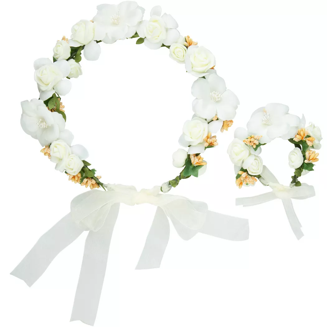 Tectake - Blumenkranz und Armreif Hochzeit, One Size, Weiss