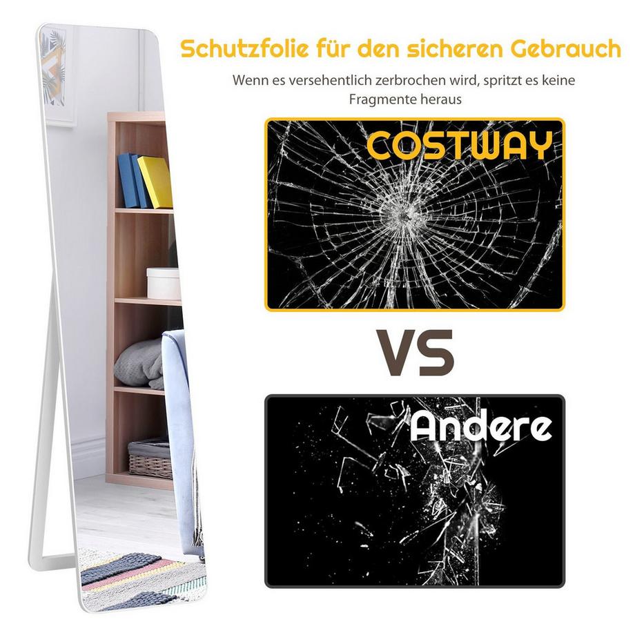 Northix Specchio a figura intera 2 in 1, specchio da terra e specchio da parete 160 x 37 cm bianco  