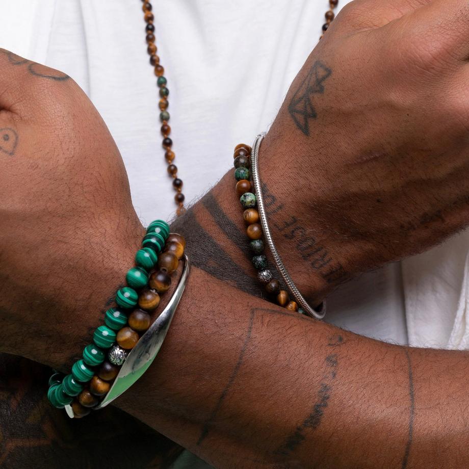 Balibay  Bracelet Marek orné de pierres œil-de-tigre mates 