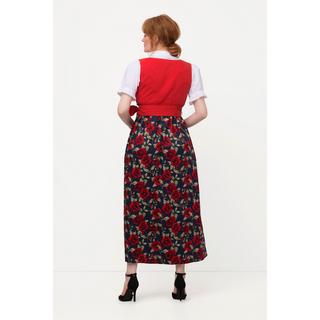 Ulla Popken  Dirndl, Blüten, Bindeband, Carree-Ausschnitt, ärmellos 