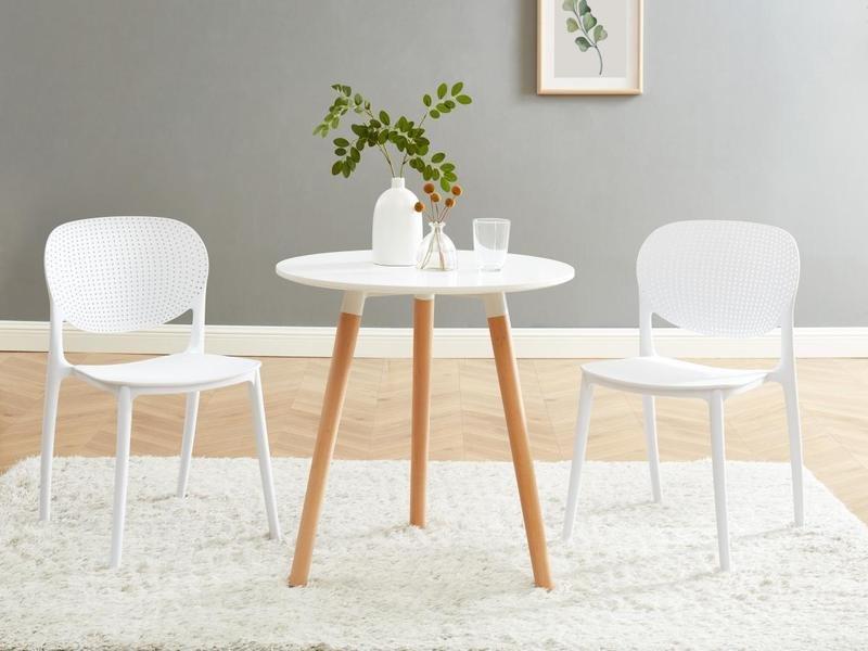 Vente-unique Table à manger 2 couverts en MDF et hêtre - Blanc - ROLENA  