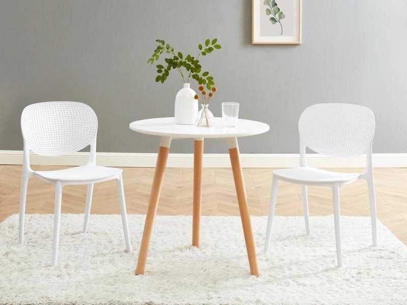 Vente-unique Table à manger 2 personnes en MDF et hêtre - Blanc - ROLENA  