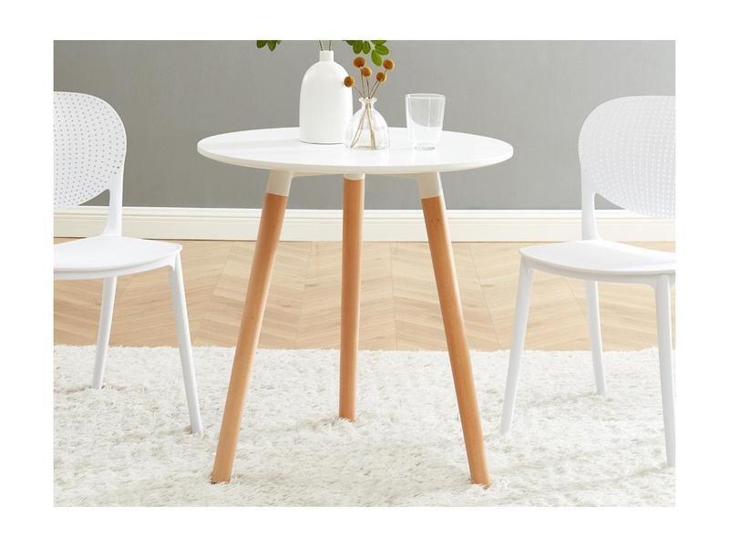 Vente-unique Table à manger 2 personnes en MDF et hêtre - Blanc - ROLENA  