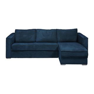 Vente-unique Eckschlafsofa mit Matratze - Ecke wechselbar - Cord - Dunkelblau - Liegefläche mit Lattenrost mit breiten Latten 160 cm - Matratze 22 cm - LORETO  