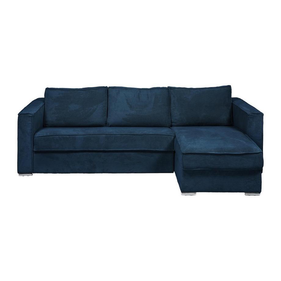 Vente-unique Eckschlafsofa mit Matratze - Ecke wechselbar - Cord - Dunkelblau - Liegefläche mit Lattenrost mit breiten Latten 160 cm - Matratze 22 cm - LORETO  