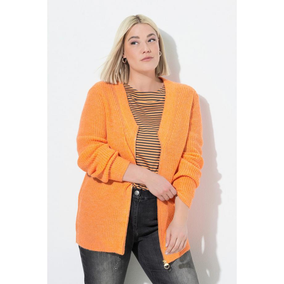 Ulla Popken Cardigan en maille côtelée col en V manches longues  