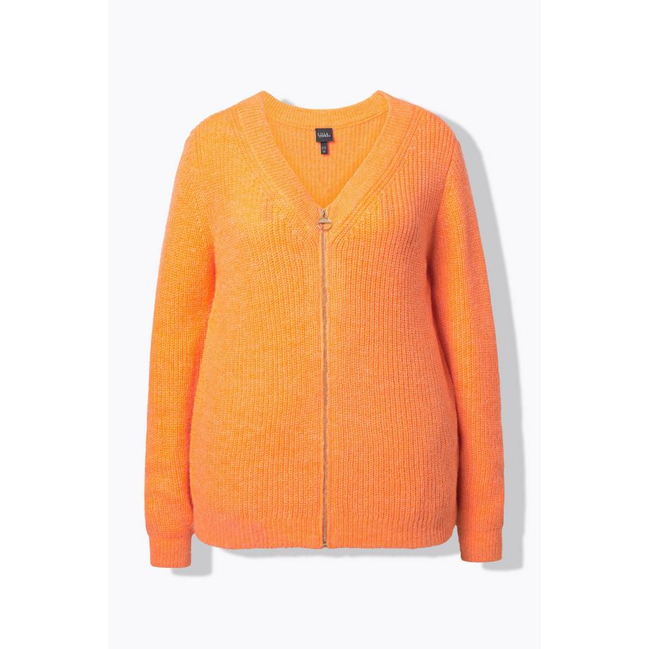 Ulla Popken Cardigan en maille côtelée col en V manches longues  