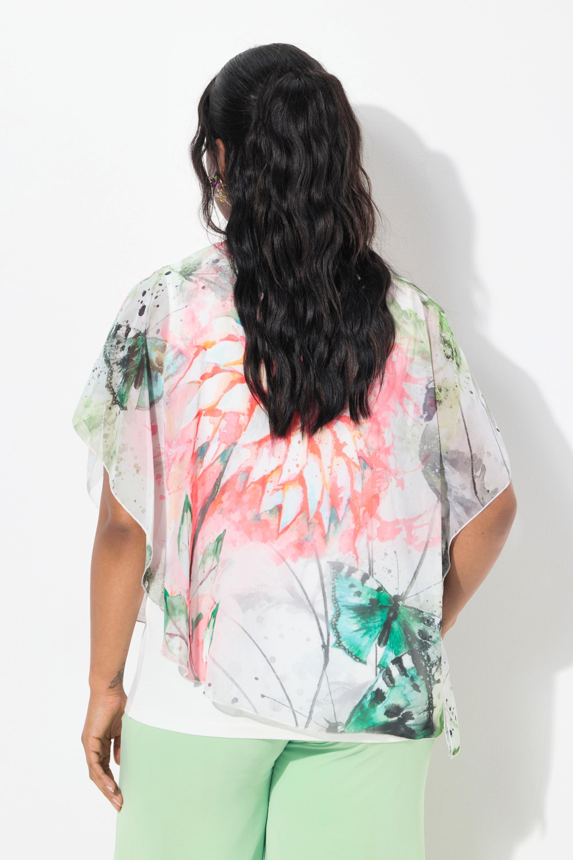 Ulla Popken Bluse Blüten doppellagig Rundhals Halbarm  