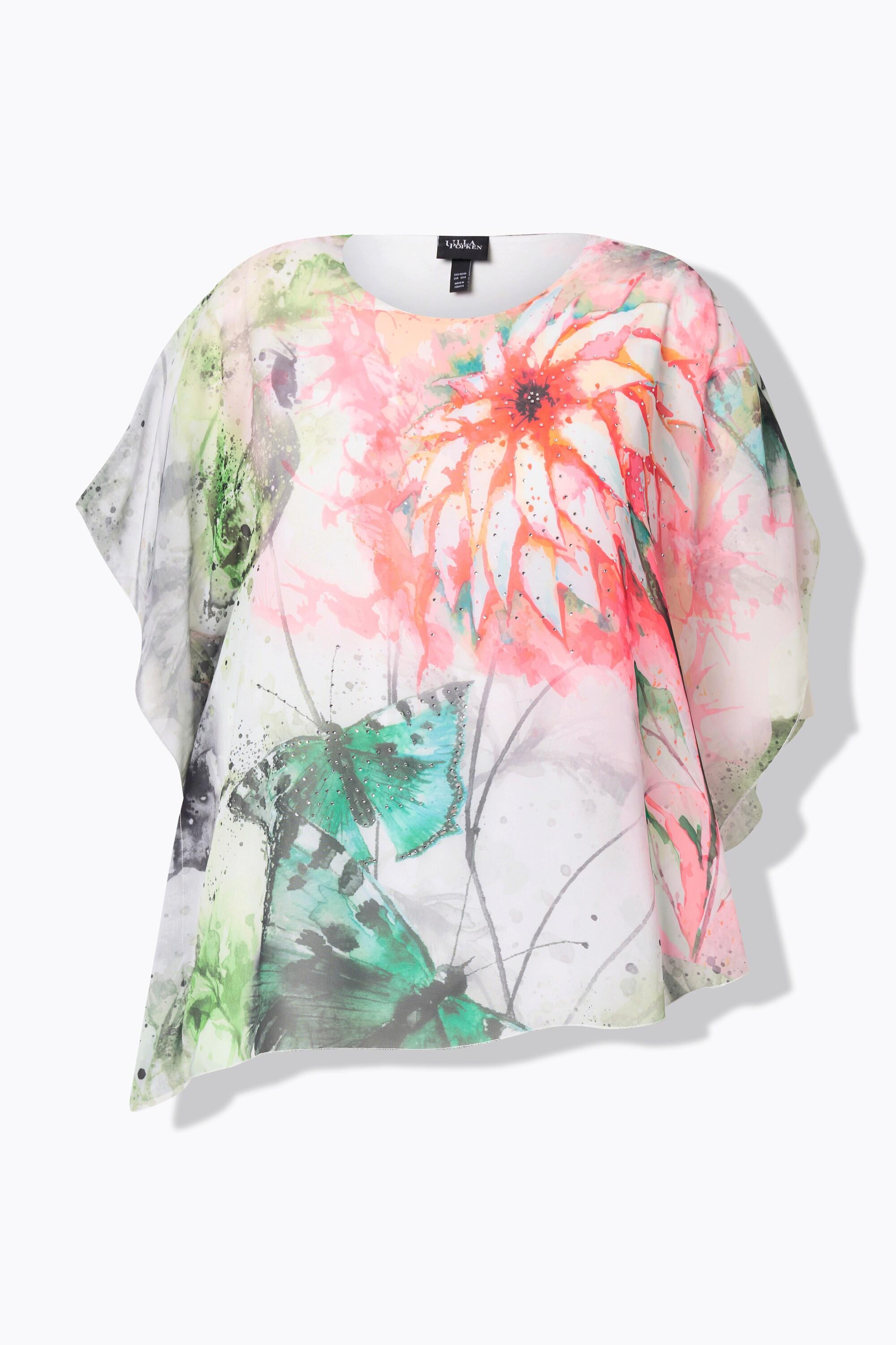 Ulla Popken Bluse Blüten doppellagig Rundhals Halbarm  