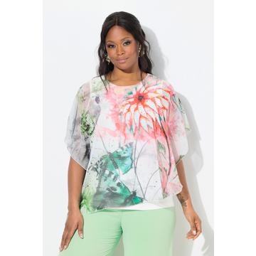 Blouse doublée imprimé floral, décolleté rond et manches courtes